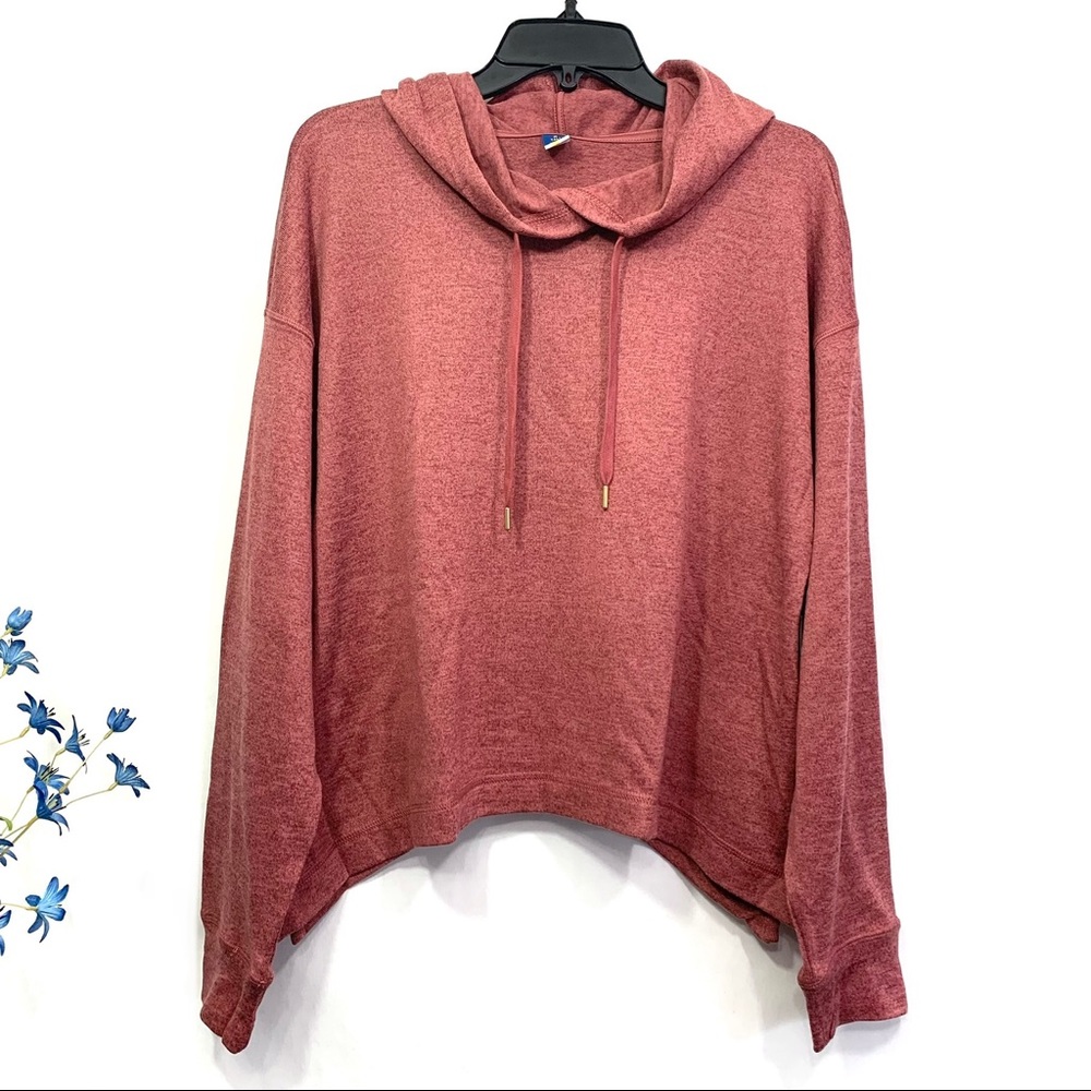 Old Navy Women's Dusty Red Lightweight Loose Cropped Sweater-Knit Hoodie - NWT